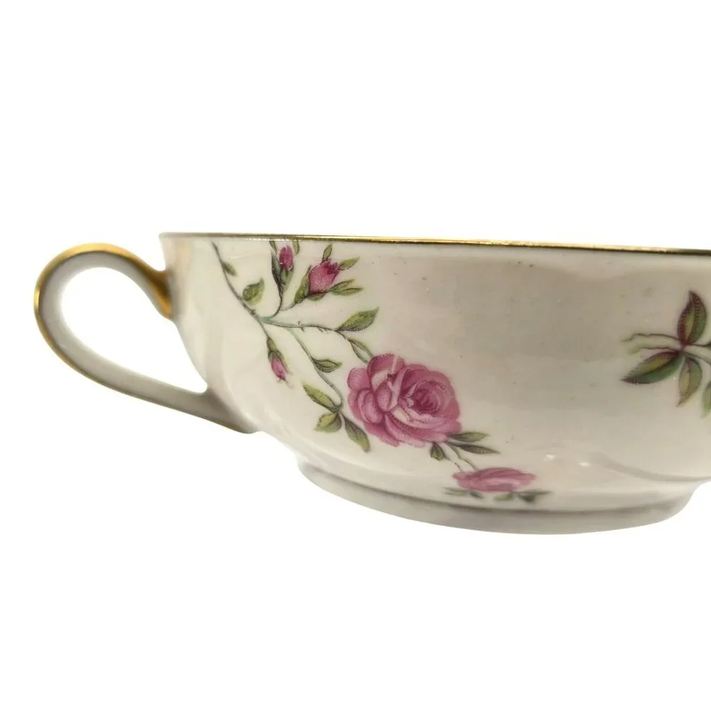 Delaware Soup Bowl Vintage Rose Double Handled Theodore Haviland Limoges  jj3707